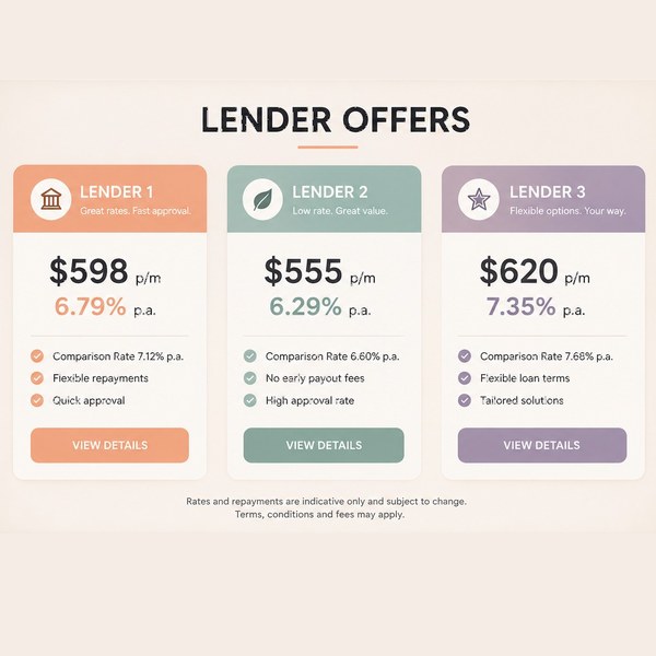 Laptop screen showing example lender offer comparison